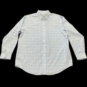 Roundtree & Yorke Gold Label Mens Large Non-Iron Plaid Button Down Shirt Blue L
